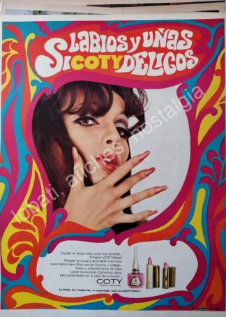 CARTEL ANTIGUO ORIGINAL DE PUBLICIDAD SICODELICA AÑOS 60s COSMETICOS COTY 1968 / RARO