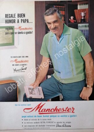 CARTEL ANTIGUO ORIGINAL DE MAURICIO GARCES Y CAMISAS MANCHESTER 1969 /FEP 5