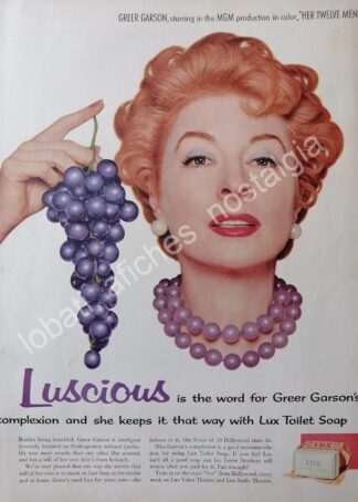 CARTEL ANTIGUO ORIGINAL DE GREER GARSON EN LOS JABONES LUX. U.S.A 1954 / FEP