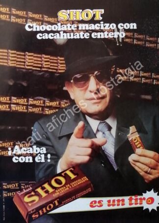 CARTEL ANTIGUO ORIGINAL DE TELLY SAVALAS Y CHOCOLATE SHOT 1980s /FEP RARO