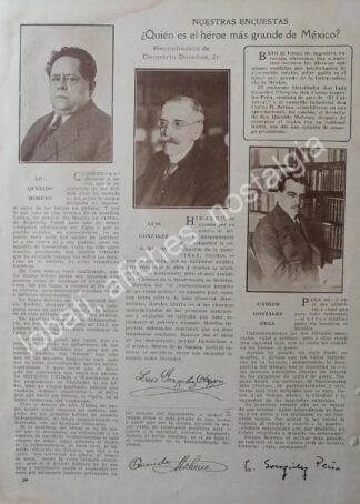 CARTEL ANTIGUO ORIGINAL DE NOTA DE PRENSA 1922 QUERIDO MOHENO Y LUIS GONZALEZ OBREGON