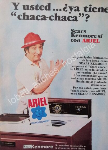 CARTEL ANTIGUO ORIGINAL DE LUIS JIMENO Y EL DETERGENTE ARIEL 1980s CHACA CHACA - Image 2