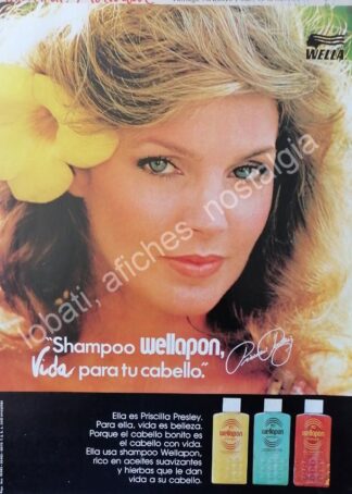 CARTEL ANTIGUO ORIGINAL DE PRICILA PRESLEY Y CHAMPOO WELLAPON 1980s