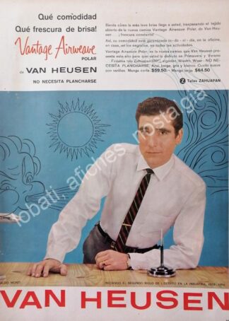 CARTEL ANTIGUO ORIGINAL DE ALDO MONTI Y CAMISAS VAN HEUSEN 1960s /3 /FEP