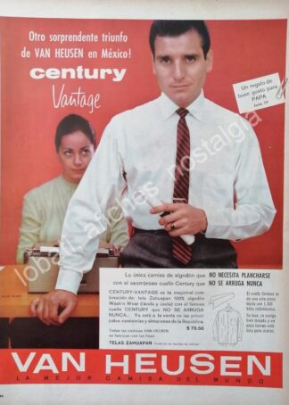 CARTEL ANTIGUO ORIGINAL DE ALDO MONTI Y CAMISAS VAN HEUSEN 1960s