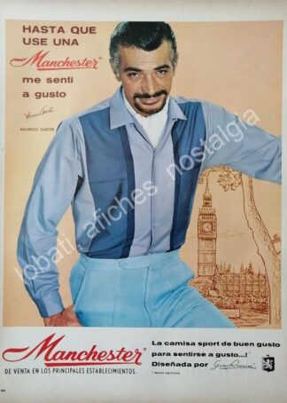 CARTEL ANTIGUO ORIGINAL DE MAURICIO GARCES Y CAMISAS MANCHESTER 1965 /2