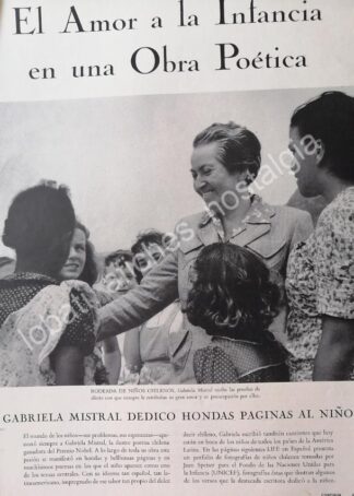 CARTEL ANTIGUO ORIGINAL DE FOTO GRABADO GABRIELA MISTRAL 1950s