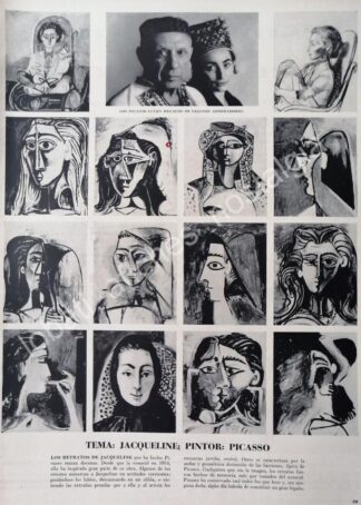 CARTEL ANTIGUO ORIGINAL DE NOTA. JACQUELINE KENNEDY PINTADA POR PICASSO 1960s