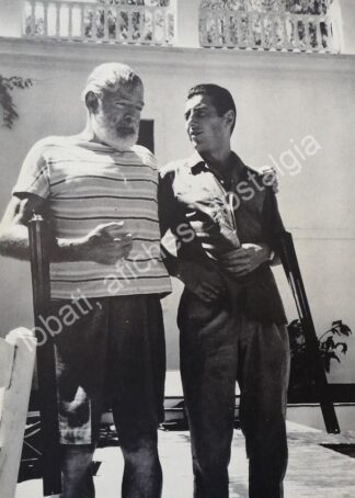CARTEL ANTIGUO ORIGINAL DE FOTO GRABADO. ERNEST HEMINGWAI Y ANTONIO ORDOÑEZ 1950s / TOROS