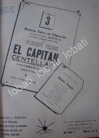 CARTEL ANTIGUO ORIGINAL DE INICIA FILMACION DE LA PELICULA. EL CAPITAN CENTELLAS 1941 / SUPER RARO