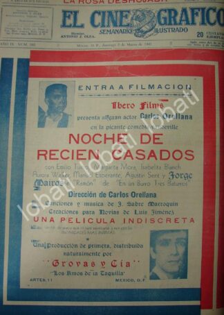 CARTEL ANTIGUO ORIGINAL DE INICIAN FILMACION DE LA PELICULA. NOCHE DE RECIEN CASADOS 1941 /N64