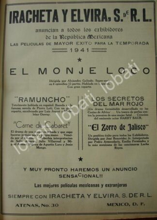 CARTEL ANTIGUO ORIGINAL DE PRODUCTORA DE CINE IRACHETA Y ELVIRA S.A 1941 /N66