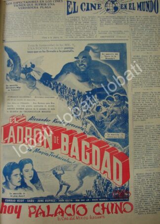 CARTEL ANTIGUO ORIGINAL DE AFICHES DE LA PELICULA EL LADRON DE BAGDAD 1941 /N72