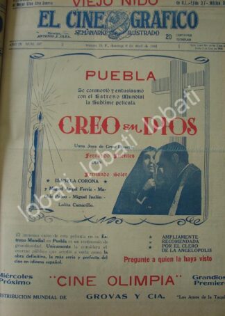 CARTEL ANTIGUO ORIGINAL DE ESTRENO. PELICULA CREO EN DIOS 1941 CINE OLIMPIA /84