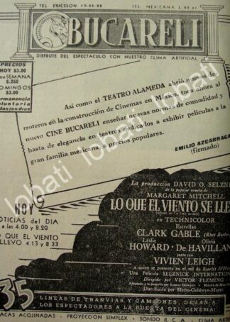 CARTEL ANTIGUO ORIGINAL DE INAUGURAN EL CINE BUCARELI 1941 /N85