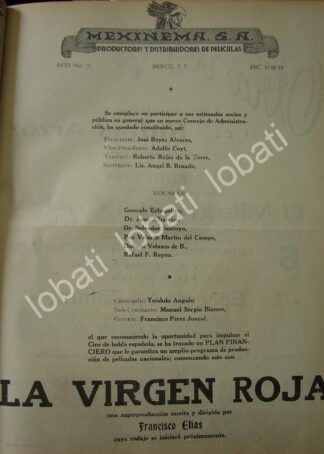 CARTEL ANTIGUO ORIGINAL DE FILMS MEXINEMA S.A ANUNCIA PELICULA. LA VIRGEN ROJA 1941 RARO