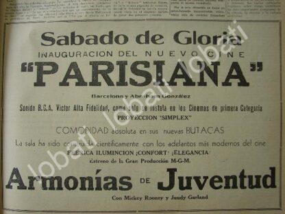 CARTEL ANTIGUO ORIGINAL DE INAUGURAN EL CINE PARISINA 1941 /N91 - Image 2