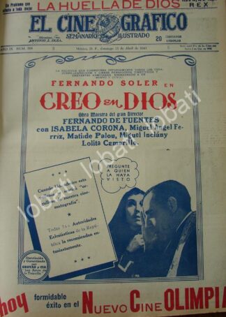 CARTEL ANTIGUO ORIGINAL DE PELICULA CREO EN DIOS 1941 FERNANDO SOLER /N94
