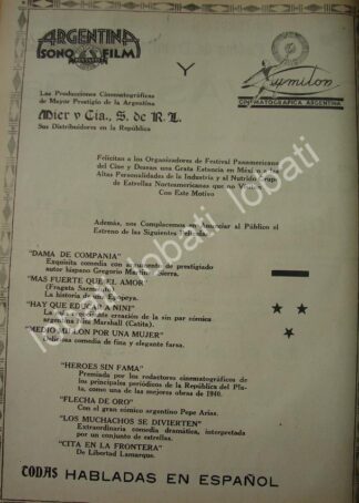 CARTEL ANTIGUO ORIGINAL DE FESTIVAL PANAMERICANO DE CINE 1941 MUY RARO /N96