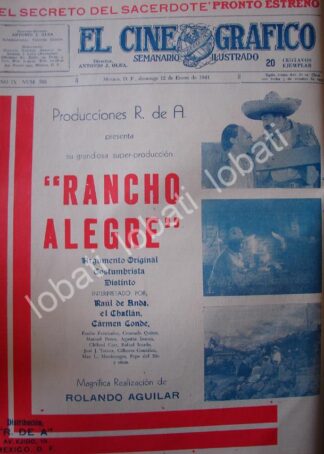 CARTEL ANTIGUO ORIGINAL DE PUBLICIDAD ESTRENO DE PELICULA RANCHO ALEGRE 1941