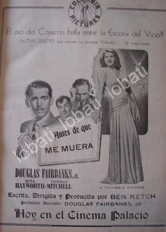 CARTEL ANTIGUO ORIGINAL DE ESTRENO DE LA PELICULA ANTES DE QUE ME MUERA 1941 /RARO