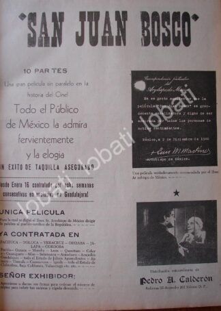 CARTEL ANTIGUO ORIGINAL DE PELICULA SAN JUAN BOSCO 1941, AVALADA POR ARZOBISPO DE MEXICO /V2
