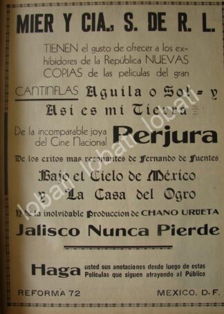 CARTEL ANTIGUO ORIGINAL DE PRODUCTORA FERNANDO MIER Y CIA 1941