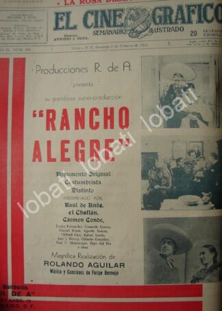 CARTEL ANTIGUO ORIGINAL DE PUBLICIDAD ESTRENO DE PELICULA RANCHO ALEGRE 1941V2