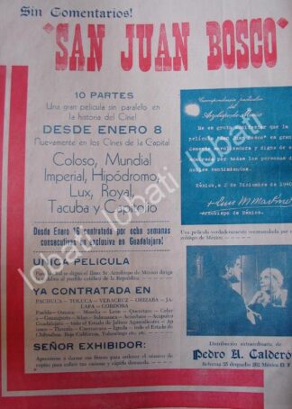 CARTEL ANTIGUO ORIGINAL DE PELICULA SAN JUAN BOSCO 1941, AVALADA POR ARZOBISPO DE MEXICO /3