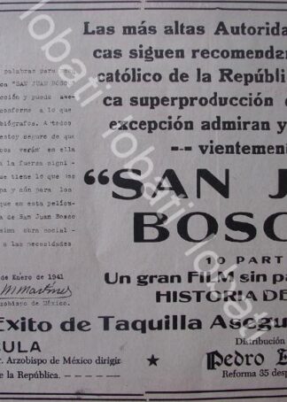 CARTEL ANTIGUO ORIGINAL DE ARZOBISPO RECOMIENDA PELICULA SAN JUAN BOSCO 1941