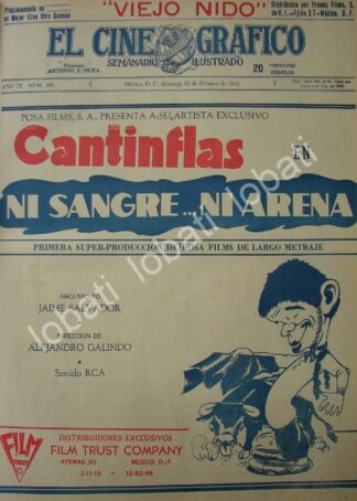 CARTEL ANTIGUO ORIGINAL DE AFICHE DE LA PELICULA NI SANGRE NI ARENA, CANTINFLAS 1941
