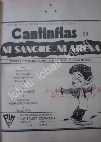 CARTEL ANTIGUO ORIGINAL DE AFICHE DE LA PELICULA NI SANGRE NI ARENA, CANTINFLAS 1941 /N62