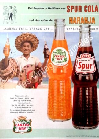 CARTEL ANTIGUO ORIGINAL DE REFRESCO CANADA DRY. SPUR Y NARANJA