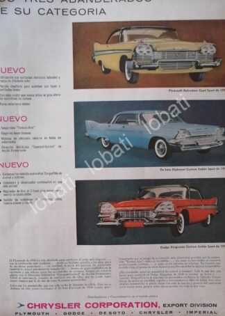 CARTEL ANTIGUO ORIGINAL DE LOS 3 AUTOS CHRYSLER DE 1958 /138
