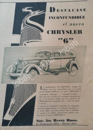 CARTEL ANTIGUO ORIGINAL DE AUTOS CHRYSLER 6 COUPE 1934 / N88