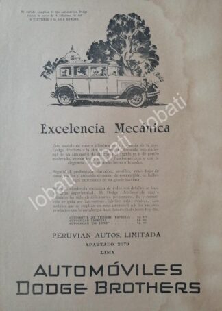 CARTEL ANTIGUO ORIGINAL DE AUTOS DODGE BROTHERS VICTORIA SIX 1928 / RARO/ N86