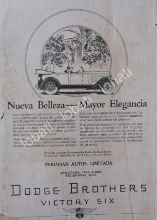 CARTEL ANTIGUO ORIGINAL DE AUTOS DODGE BROTHERS VICTOR SIX 1928 / RARO/ N85