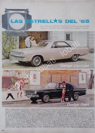CARTEL ANTIGUO ORIGINAL DE AUTOS CHRYSLER DODGE CORONET Y DART 1965 /153