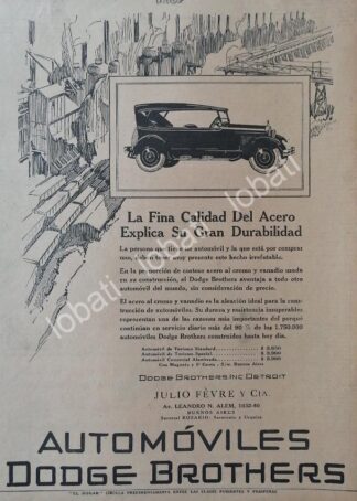 CARTEL ANTIGUO ORIGINAL DE AUTOS DODGE BROTHERS 1926 / N82