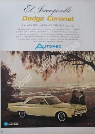 CARTEL ANTIGUO ORIGINAL DE AUTOS CHRYSLER DODGE CORONET 1965 / N79