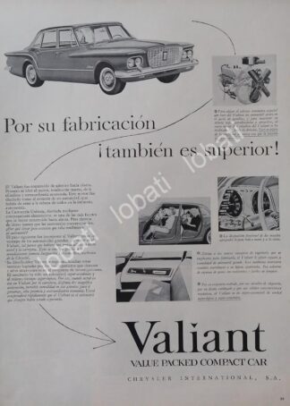 CARTEL ANTIGUO ORIGINAL DE AUTOS CHRYSLER DODGE VALIANT 1960s / N78