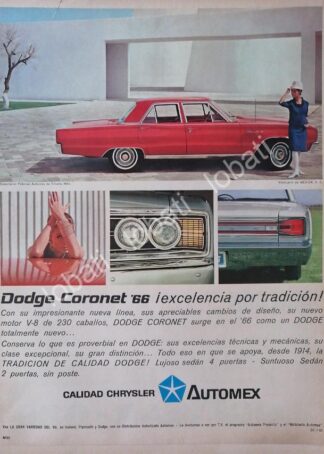 CARTEL ANTIGUO ORIGINAL DE AUTOS CHRYSLER DODGE CORONET 230 /1966 /152