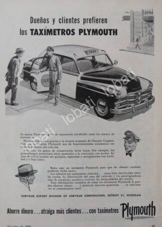 CARTEL ANTIGUO ORIGINAL DE AUTOS DODGE PLYMOUTH PARA TAXI 1949 MUY RARO /N60