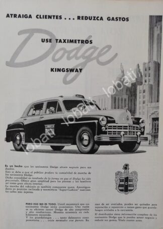 CARTEL ANTIGUO ORIGINAL DE AUTOS DODGE KINGSWAY PARA TAXI 1949 MUY RARO /N59