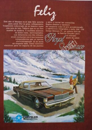 CARTEL ANTIGUO ORIGINAL DE AUTOS CHRYSLER ROYAL MONACO 1977 RARO /58