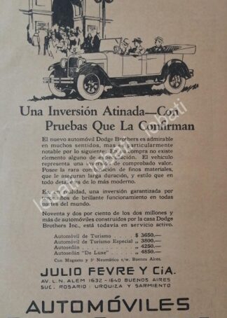 CARTEL ANTIGUO ORIGINAL DE AUTOS DODGE BRUTHERS 1927