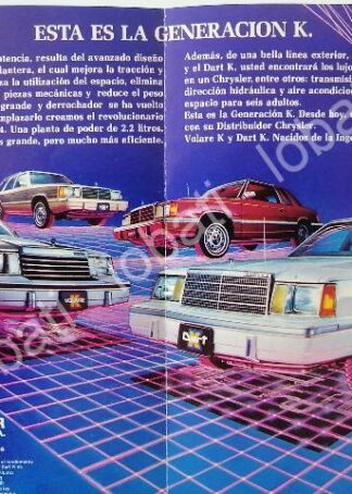 CARTEL ANTIGUO ORIGINAL DE AUTOS CHRYSLER GENERACION K. VOLARE, DART, 1986