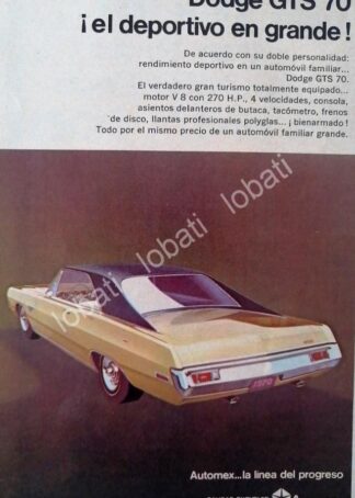 CARTEL ANTIGUO ORIGINAL DE AUTOS CHRYSLER DODGE GTS 1970 MINI CARTEL /RARO