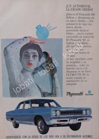 CARTEL ANTIGUO ORIGINAL DE AUTOS CHRYSLER PLYMOUTH 1968. MINI CARTEL