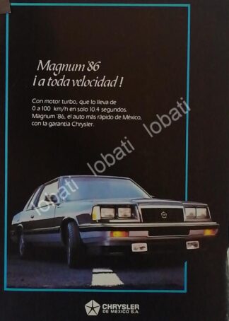 CARTEL ANTIGUO ORIGINAL DE AUTOS CHRYSLER MAGNUM 1986. MINI CARTEL